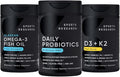 Sports Research Body Wellness Pack - Wild Alaskan Pollock Omega 3 Fish Oil 1250mg + Vegan Probiotics with Prebiotics 60 Billion CFU + 5000 IU Vitamin D + 100mcg Mk7 Vitamin K