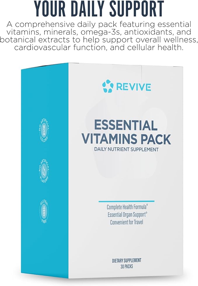 Revive MD Essential Vitamin Packs for Men &amp Women – Daily Multivitamin Packets with Arjuna &amp Turmeric Extract – Supports Heart Joint &amp Organ Health – Travel-Friendly Vitamin Supplement (3