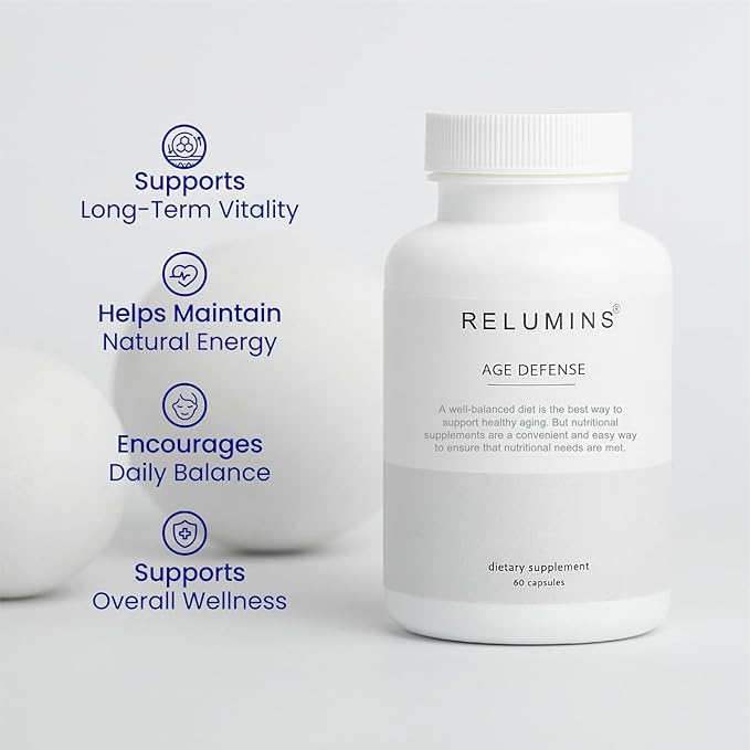 Relumins Age Defense NAD+ Supplement with NADH CoQ10 Glutathione Resveratrol Fisetin Curcumin &amp EGCG - Antioxidant Support Supplement – 60 Vegan Capsules