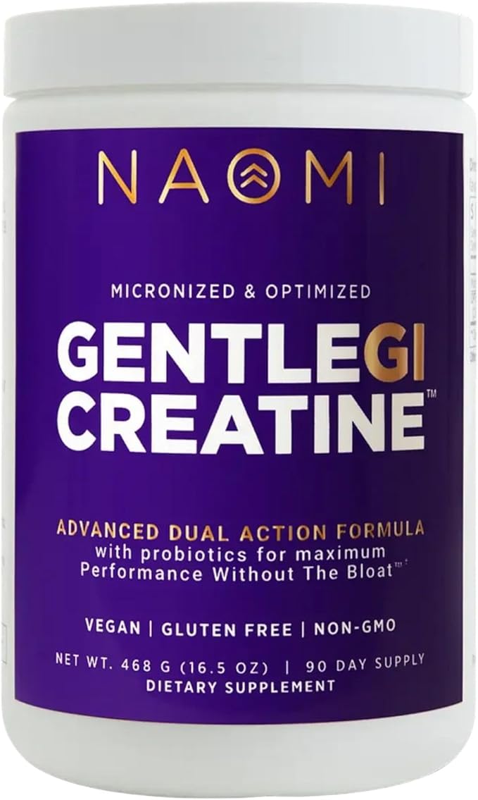NAOMI Gentle GI Creatine with OPTIBIOME® Gut-Friendly Creatine Monohydrate for Muscle Strength Recovery &amp Mental Focus Non-GMO Clean Daily Creatine Supplement for Men &amp Women 90-Day Supp