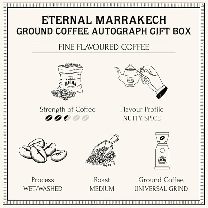 Bacha Coffee | Eternal Marrakech Fine Flavoured Ground Beans Medium Roast 100% Arabica Specialty Coffee 350g Autograph Collection Gift Box