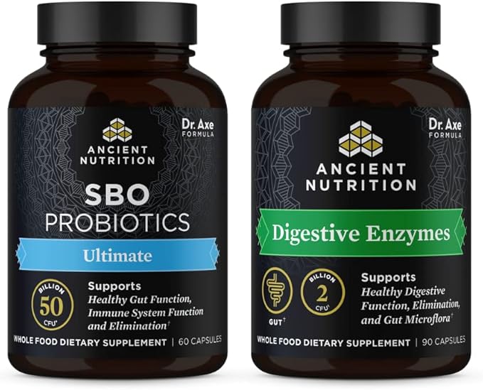 Ancient Nutrition SBO Probiotics Capsules Ultimate 60 Count + Digestive Enzymes Capsules 90 Count