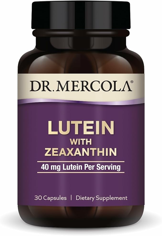 Dr. Mercola Lutein with Zeaxanthin - Supports Eye &amp Brain Health - Macular Carotenoids from Marigold Flower Extract - Non-GMO Gluten-Free &amp Soy-Free - 30 Capsules (30 Servings)