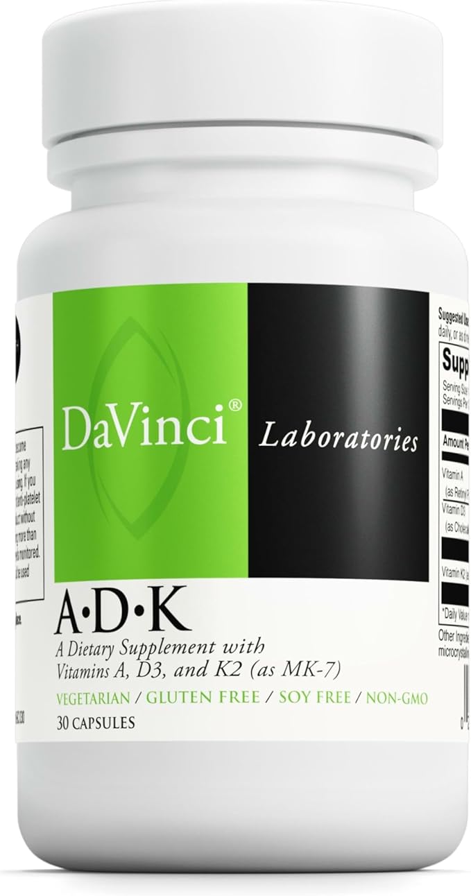 DAVINCI Labs ADK - Helps Support Bone Heart &amp Immune Health - Dietary Supplement with Vitamins A D3 &amp K2 (as MK-7) - Vegetarian Gluten Free &amp Soy Free - 30 Capsules