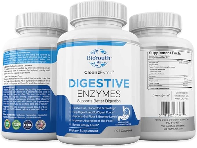 Labs Natural Digestive Enzymes &amp Probiotic Supplement for Adults 180 Capsules - Nutritious Blend of Digestive Enzymes &amp Advantage Probiotic for Digestion &amp Digestive Health.