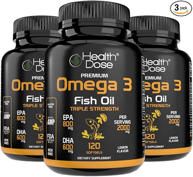 Health Dose Premium Omega 3 Fish Oil Triple Strength x 120 Softgels - Pack of 3