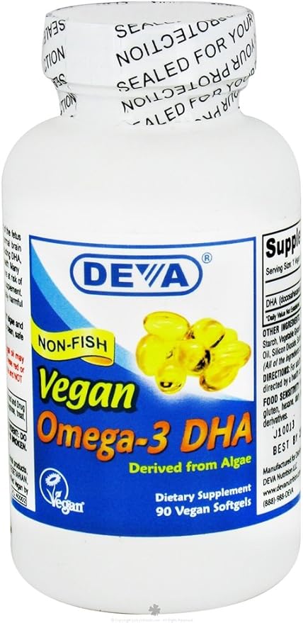 Deva Vegan Omega-3 DHA 200mg from Algae Non-Fish Delayed Release 90 Capsules 1-Pack