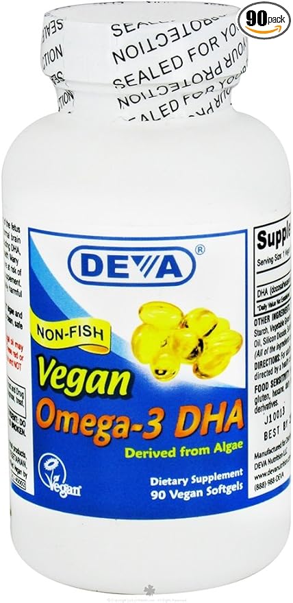 Deva Vegan Omega-3 DHA 200mg from Algae Non-Fish Delayed Release 90 Capsules 1-Pack