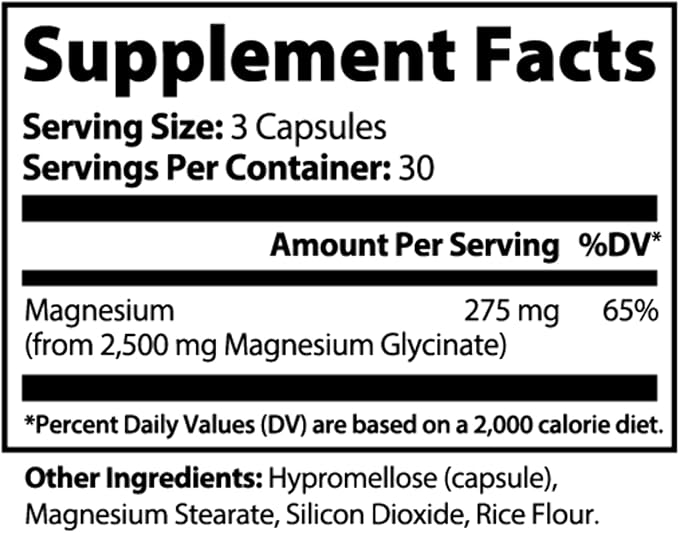 Magnesium Glycinate 275mg 3rd Party Tested Supplement to Support Stress Relief Sleep Heart Health Nerves Muscles and Metabolism* 90 Capsules