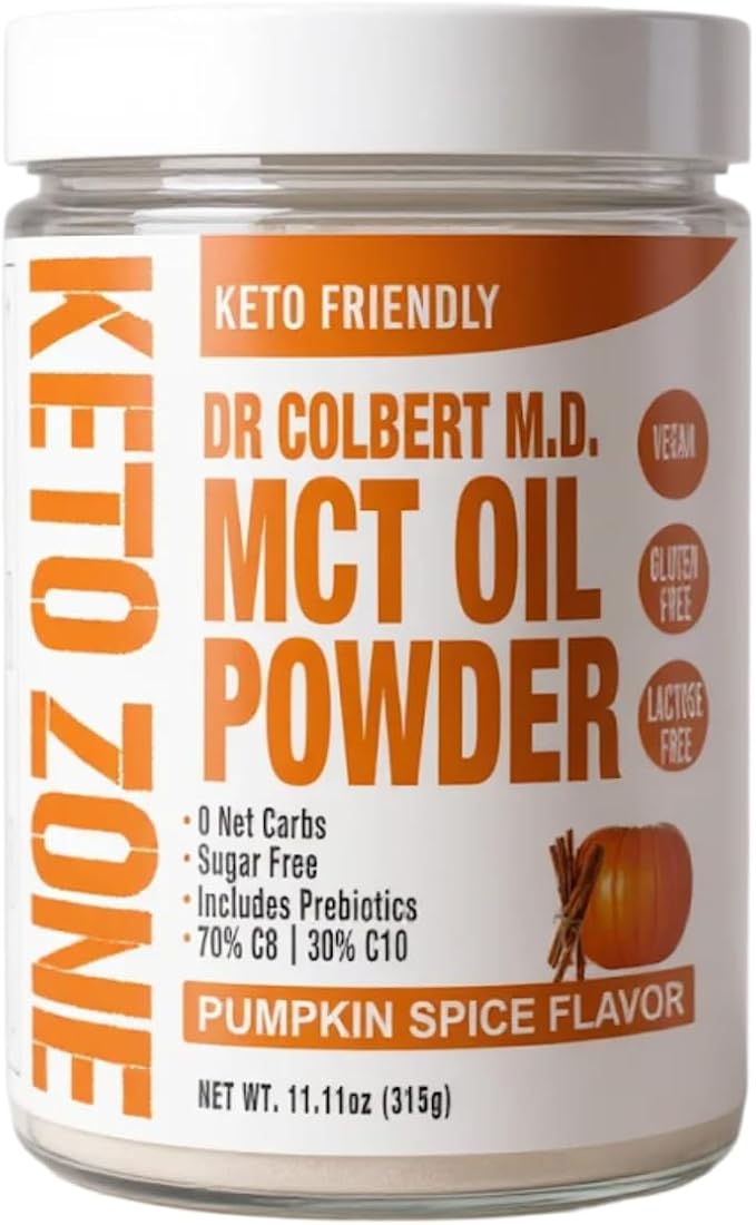 Dr. Colbert MD MCT Oil Powder | Pumpkin Spice Flavor | by Divine Health | Keto Zone | 70% C8 30% C10 | 0 Net Carbs | Gluten Free | 30 Day Supply | 300 Grams