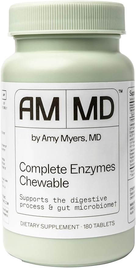Amy Myers MD Digestive Enzymes Chewable – Complete Enzymes Support Leaky Gut Acid Reflux Gas Bloating Gluten Exposure – Amylase Lipase Lactase Alkaline Protease Sucrase + More – 180 Tablets