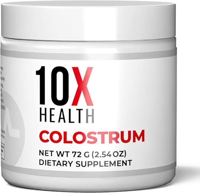 10X Health Bovine Colostrum Powder - Organic Colostrum Supplement Powder with Cat’s Claw Extract and Lactoferrin - Easy-Mix Unflavored for Immunity &amp Gut Support - 60 Servings