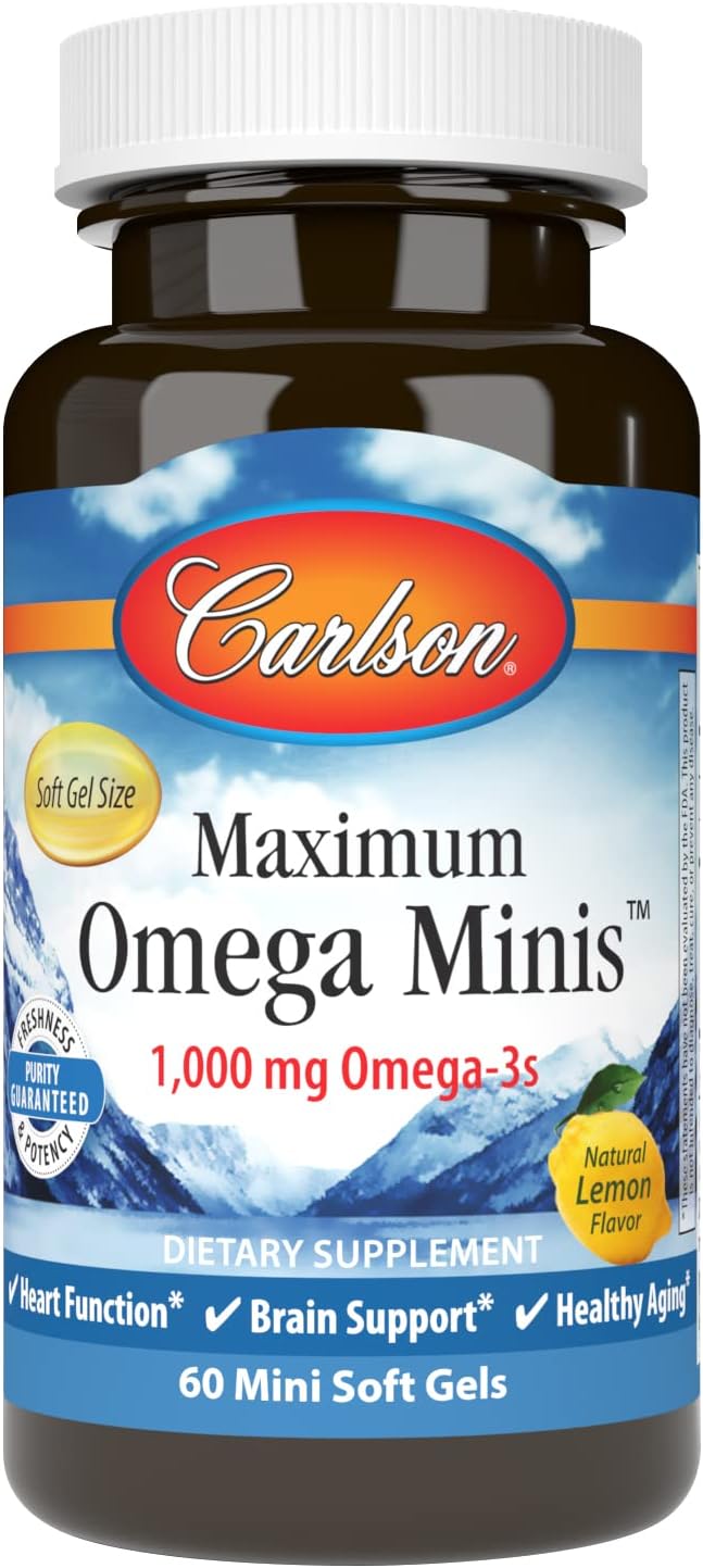 Carlson - Maximum Omega Minis 1000 mg Omega-3s Heart Function Brain Support &amp Healthy Aging Lemon 60 Mini Softgels