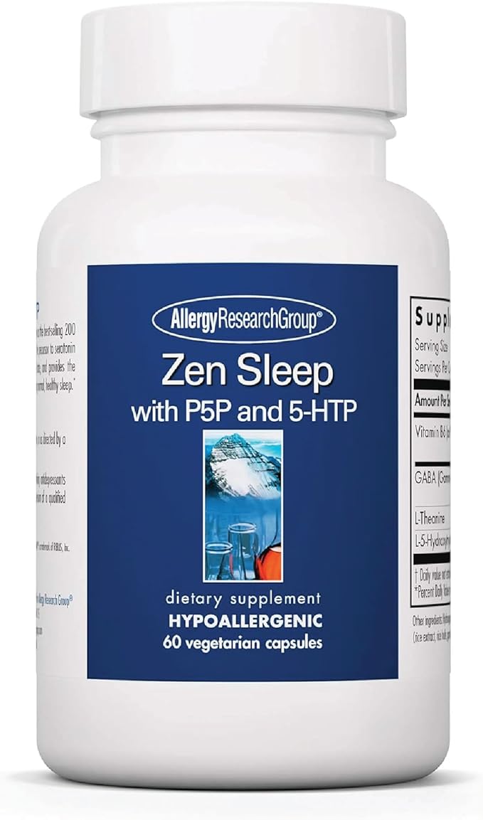 Allergy Research Group ARG Zen Sleep - Supports Relaxation and Natural Sleep Patterns Without Melatonin - L-Theanine GABA and 5-HTP Formula - Vegetarian &amp Hypoallergenic - 30 Servings - 60 Capsule