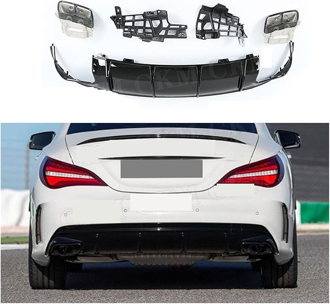 PP Rear Lip Diffuser with Exhaust Tips Compatible for Mercedes-Benz CLA Class W117 CLA260 CLA45 2013-2018 Bumper Skid Plate (Color : 2016-2018 Black)