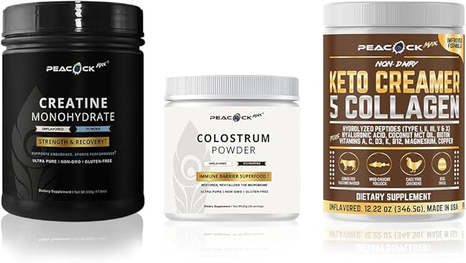 Keto Multi Collagen Peptides (16.2 oz) + Creatine Monohydrate Powder (500g) + Colostrum Powder (60g) Bundle – Unflavored Gluten-Free Non-GMO Clean Ingredient Formula