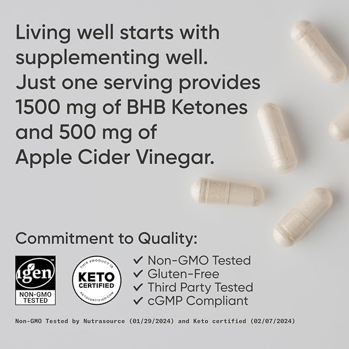 Sports Research® Keto Plus ACV Capsules - Diet Support with 500mg of Apple Cider Vinegar &amp 1500mg goBHB® Exogenous Ketones - Gluten Free &amp Keto Certified - 120 Veggie Capsules