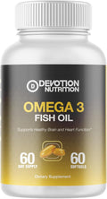 Devotion Nutrition Omega-3 Fish Oil Softgels – 720 mg EPA &amp DHA per Softgel – Heart Brain &amp Joint Support – High Potency Fish Oil – 60 Softgels – Gluten Free – Made in USA
