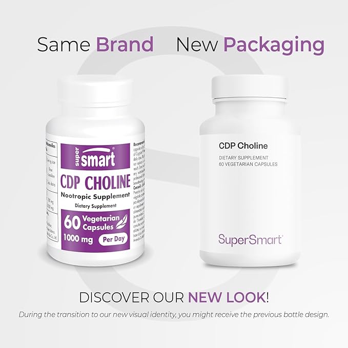 Supersmart - CDP Choline 1000mg per Day (Patented &amp High Dose) - Cognizin Citicoline Supplement | Non-GMO &amp Gluten Free - 60 Vegetarian Capsules