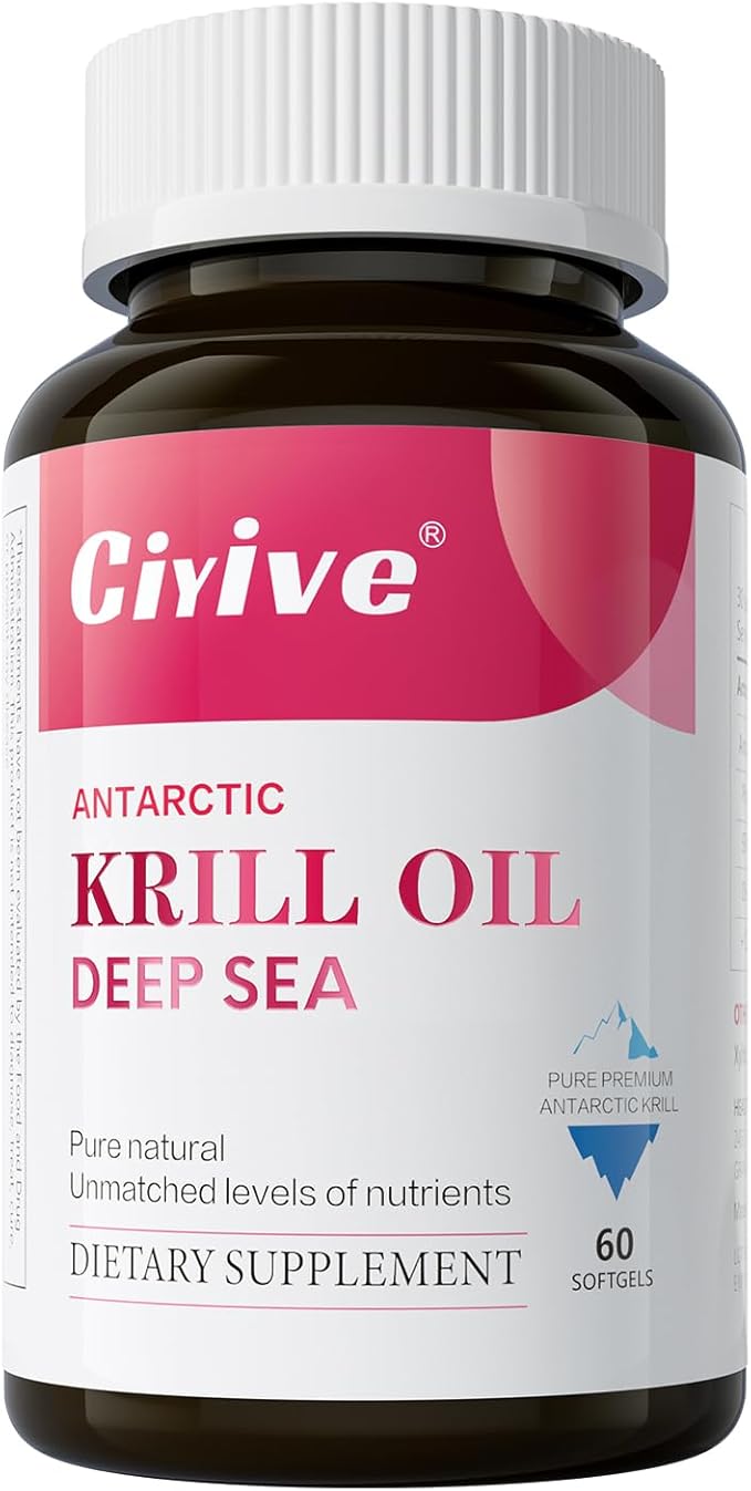 Antarctic Krill Oil Softgels - Rich in Omega-3 phospholipids Non-GMO Dietary Fiber Supplement 60 Capsules
