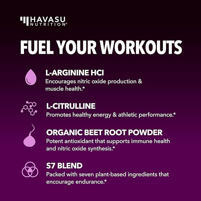 L-Arginine Powder - Nitric Oxide Supplement for Men and Women with L-Citrulline and Beet Root - Pre and Post Workout Support for Endurance and Recovery - Mixed Berry Flavor 1 Month Supply (30 Scoops)
