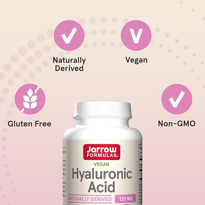Jarrow Formulas® Hyaluronic Acid 120 mg Dietary Supplement Skin Health Support 120 Veggie Capsules Up to 60 Day Supply(Pack of 2)