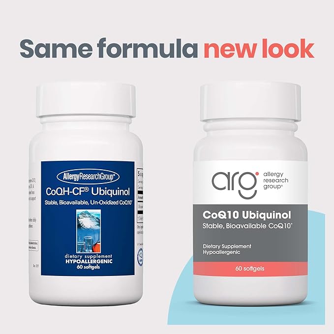 Allergy Research Group CoQ10 Ubiquinol - Delivers 100 mg CoQ10 - Supports Cellular Energy Production Antioxidant Activity &amp Heart Wellness - 60 Servings - 60 Vegetarian Capsules