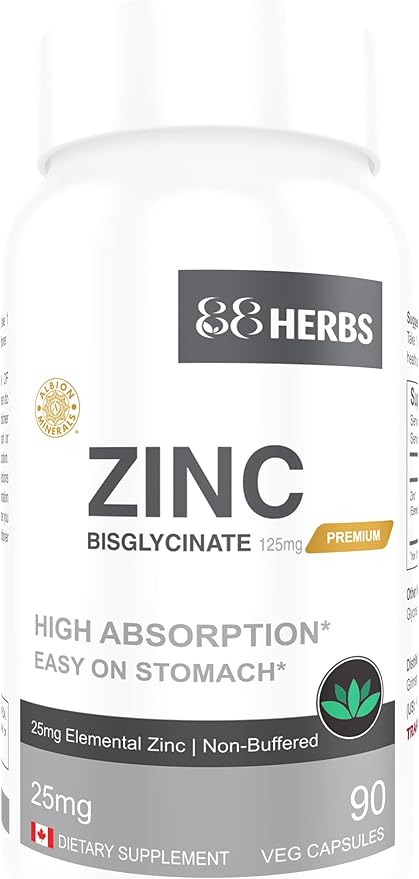 Zinc Bisglycinate – Highest Absorption – Non Buffered – Premium Grade - 90 Veg Caps – 25 mg (Elemental Zinc)