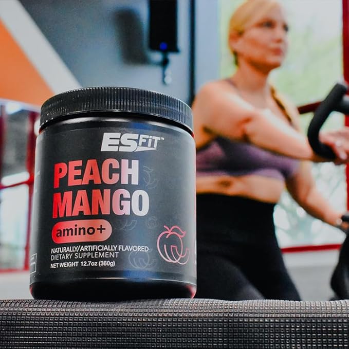 Amino+ Powder - Pre and Post Workout with Caffeine + Green Tea Extract - BCAA Amino Acids Zero Sugar Low Calorie Superior Taste 40 Servings (Peach Mango)
