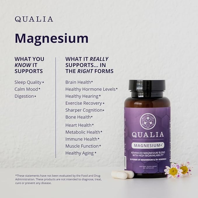 Qualia Magnesium+ | Doctor-Formulated. Premium Formula | High Bioavailability | 10 Forms of Magnesium &amp 70+ Minerals | Relaxed Mood restful Sleep &amp Exercise Recovery | 1 Month Supply
