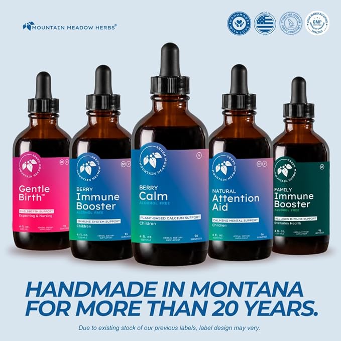 Mountain Meadow Herbs Berry Calm for Kids – Herbal Calcium Supplement for Strong Bones Teeth Focus &amp Relaxation Great Tasting Liquid Formula 4 oz