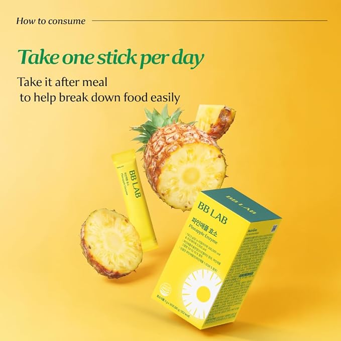 BB LAB Pineapple Enzyme Supplement Natural Digestive Enzymes with α-Amylase Protease Bromelain Korea Formula Supports Carb &amp Protein Breakdown
