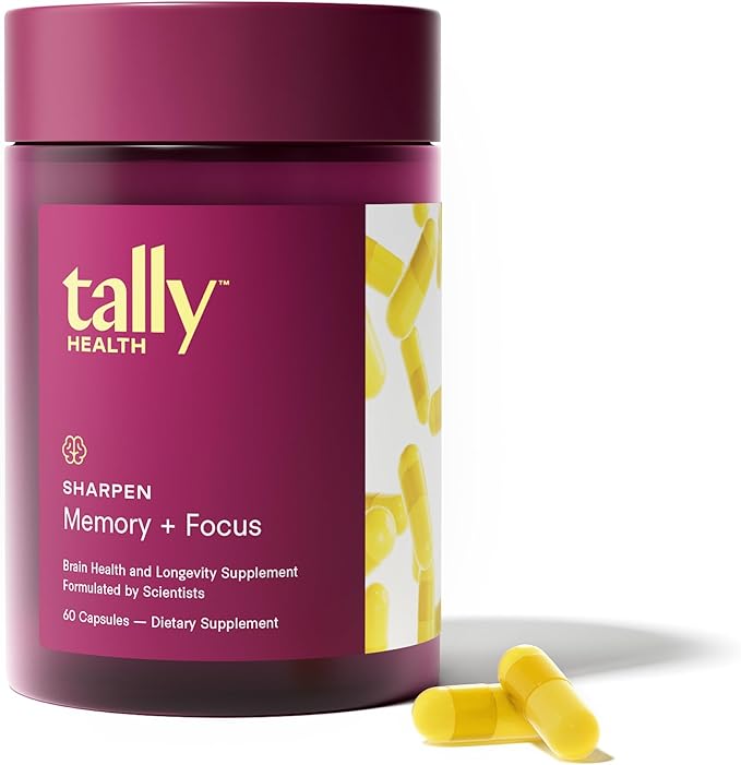 Tally Health Sharpen – Brain Supplement for Focus Memory &amp Long-Term Cognitive Support | 1000mg Taurine Choline &amp B-Complex | Vegan Non-GMO Nootropic for Cellular Brain Health