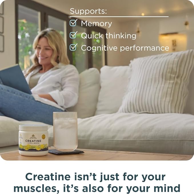 Ancient Nutrition Creatine + Collagen – Muscle Strength Lean Body Mass Joint Comfort &amp Cognitive Support – Includes 5g Creatine Monohydrate for Women + Electrolytes Lemon 30 Servings