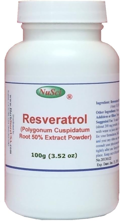 Pure Resveratrol Powder Standardized 50% Extracted from Polygonum Cuspidatum Root (100 Grams (3.52 oz))