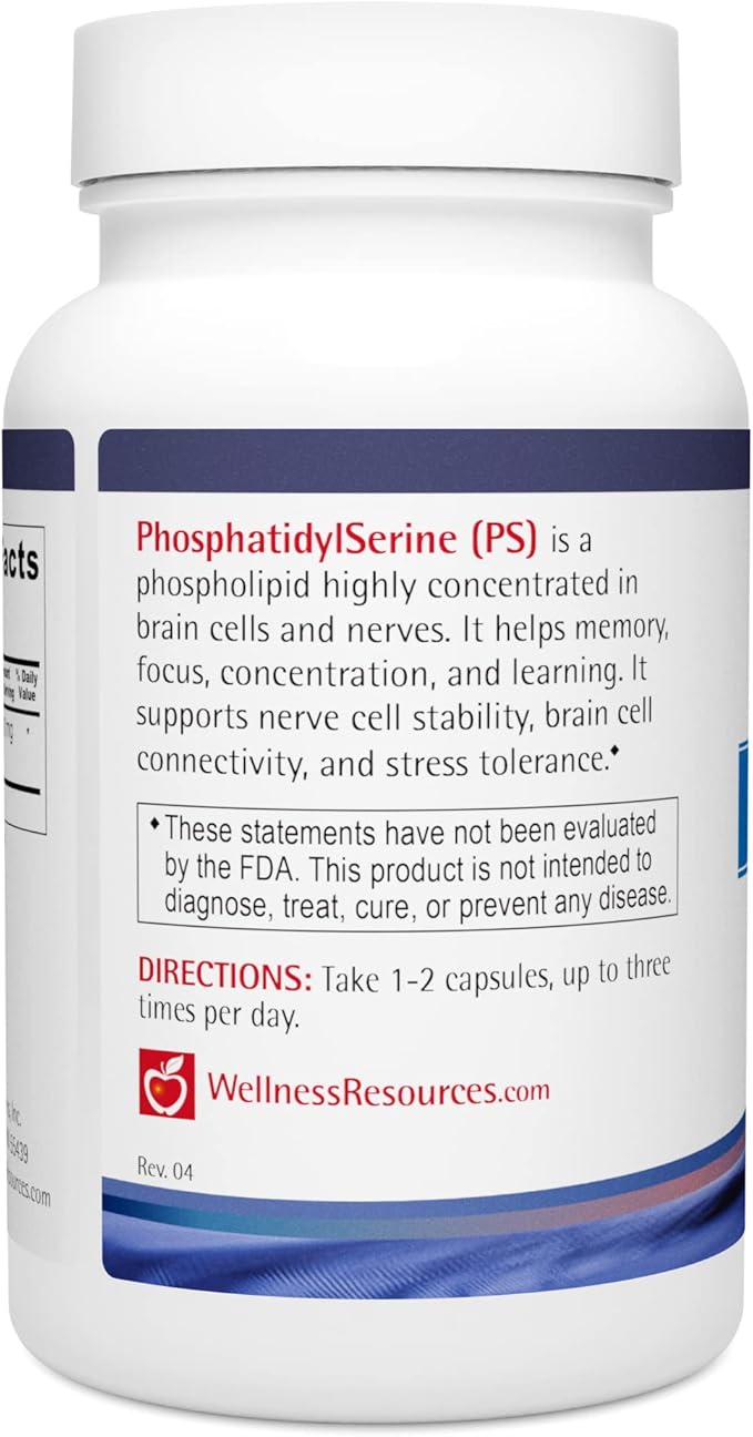 Wellness Resources PhosphatidylSerine Soy-Free Sunflower Source (100mg 120 Capsules) Non-GMO Vegan …