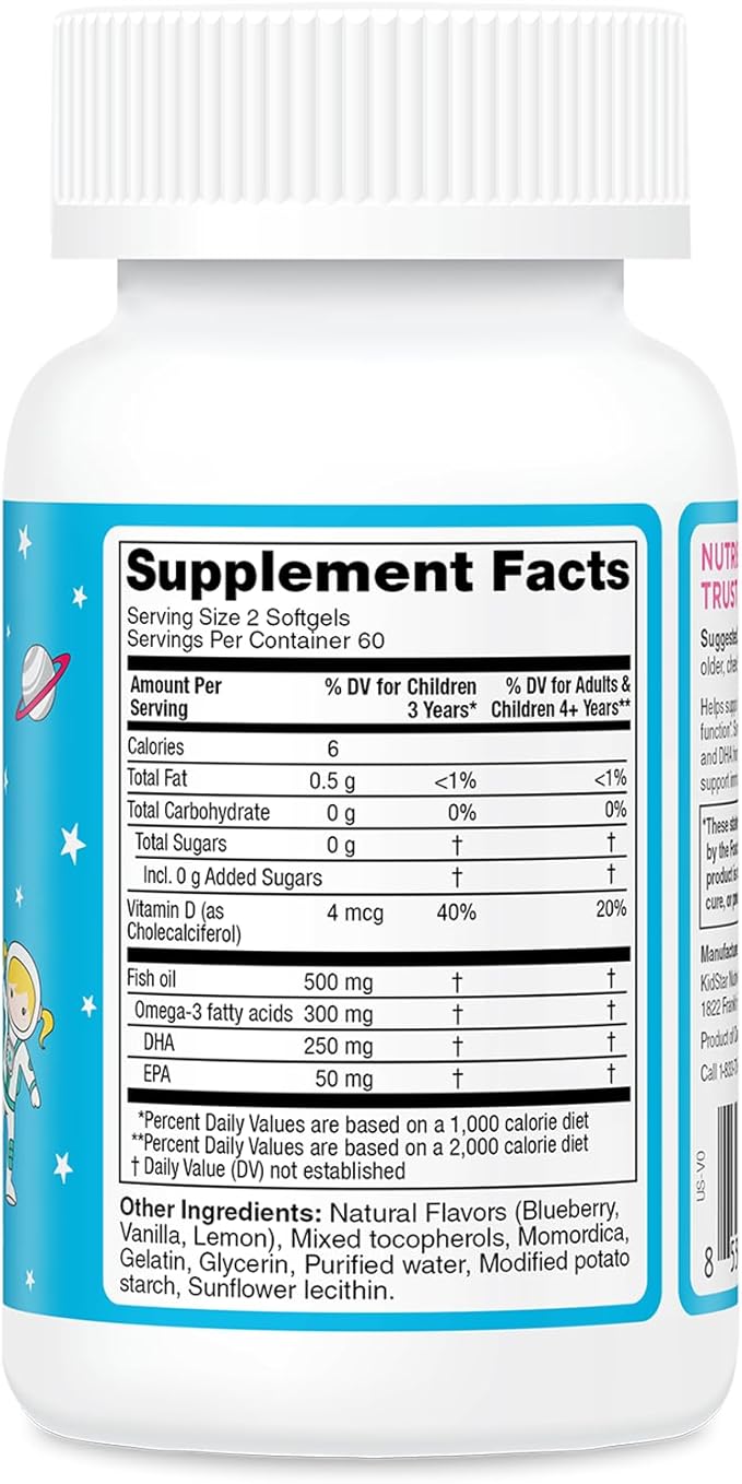 KidStar Nutrients Omega 3 with Vitamin D3 High-DHA Lemon Blueberry 120 Chewable Softgels