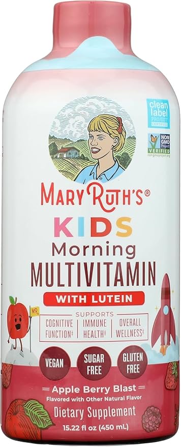 MARYRUTH'S Liquid Morning Multivitamin for Kids | Kids Multivitamin | Immune Support Supplement | Vitamin C | Vitamin D | Essential Nutrients | Vegan | 30-180 Servings | 15.22 fl oz