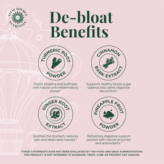 Vital Source Nutrition - AiRi - Debloat Support Capsules - Natural Digestive Blend with Enzymes &amp Herbal Extracts - Supports Gut Balance &amp Digestive Comfort - Supplements for Women - 30 Servin