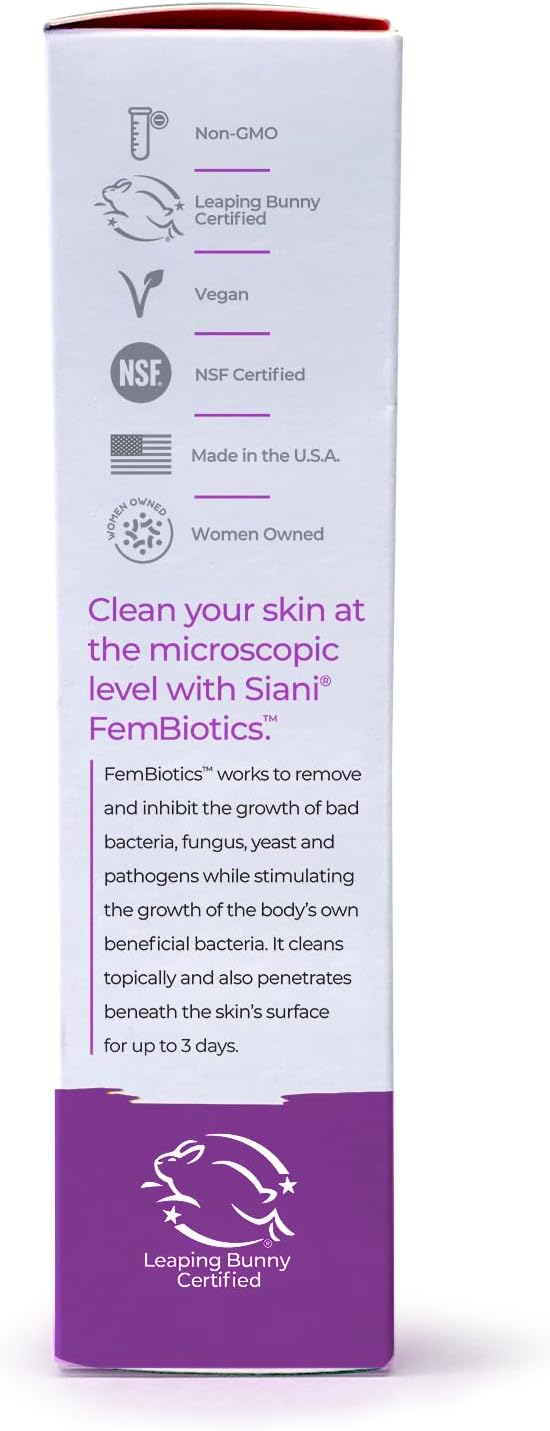 SIANI FemBiotics -Topical Probiotic Body Care for Women 4oz - Hypoallergenic Vegan Non GMO GF 100% Natural Live Probiotic External + Internal Use Totally Safe No Refrigeration Required