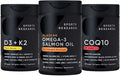 Sports Research® Supplements Pack - Omega 3 Salmon Oil + Vegan Vitamin D 5000iu &amp Mk7 Vitamin K 100mcg + CoQ10 (100mg)