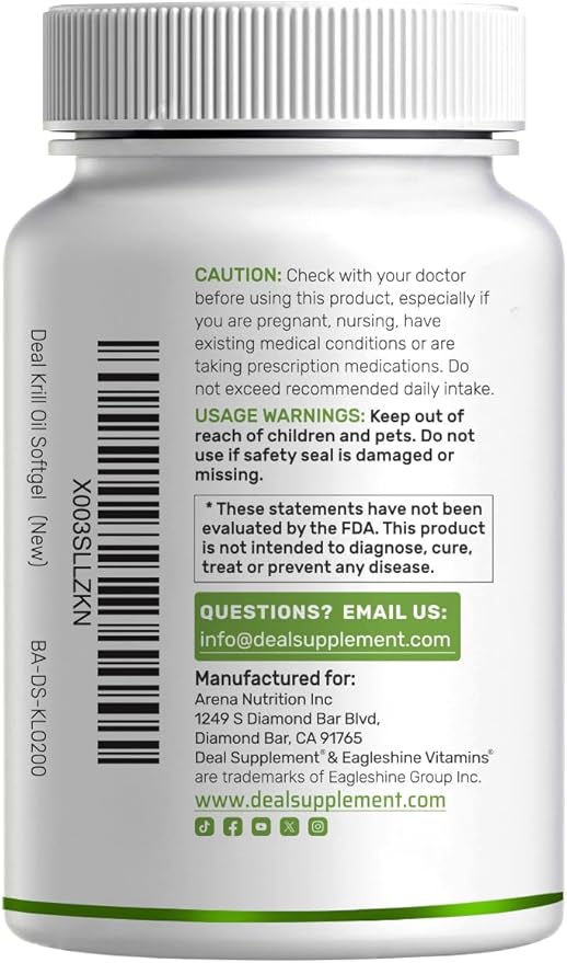 DEAL SUPPLEMENT Antarctic Krill Oil 1000mg Per Serving 240 Softgels – Mercury Free No Fishy Taste – Rich in Omega-3s EPA DHA Astaxanthin &amp Phospholipids – Non-GMO No Gluten