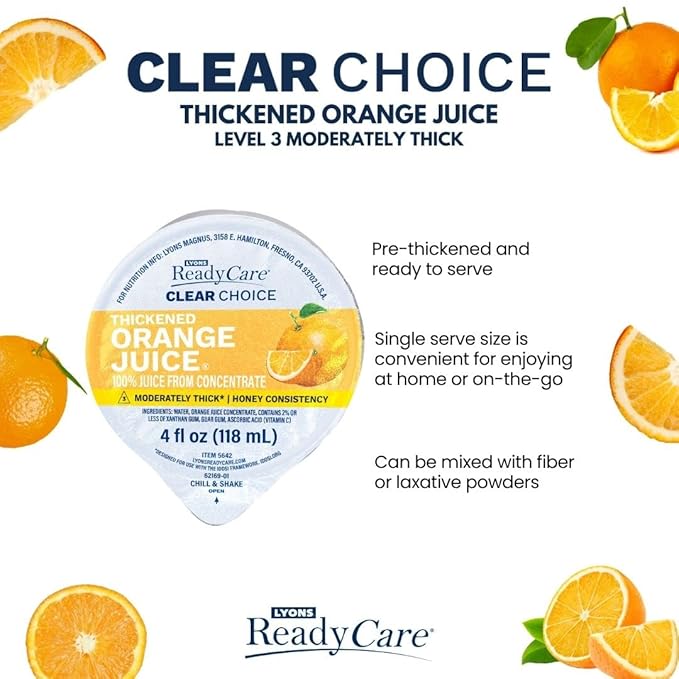 Lyons ReadyCare Thickened Orange Juice for Dysphagia &amp Swallowing Difficulty - Honey Consistency Level 3 Moderately Thick - 4 fl oz (48 pack)
