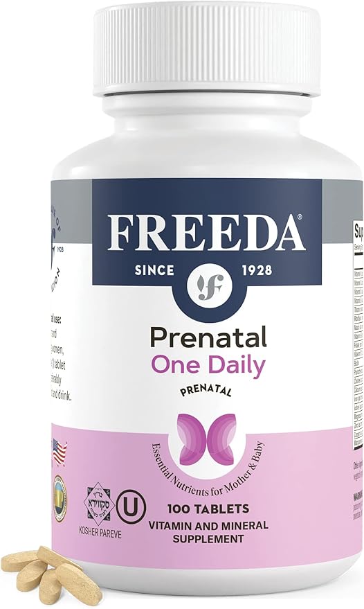 FREEDA Prenatal Vitamin - Kosher Prenatal with Iron Methylfolate (Bioavailable Folic Acid) Choline &amp Vitamin D - One Daily Multivitamin for Pregnant &amp Lactating Women (100 Count)