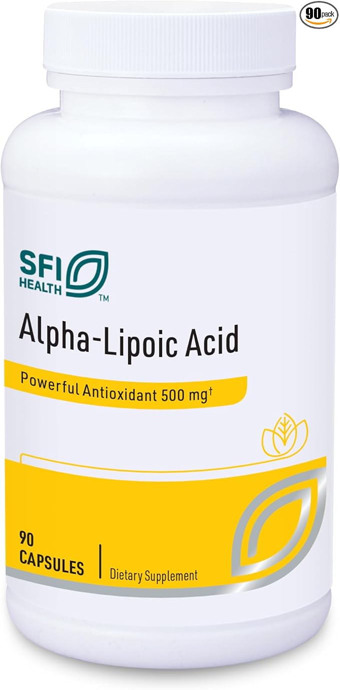 Klaire Labs SFI Health Alpha-Lipoic Acid 500mg - ALA Supplement - Antioxidant Cardiovascular Liver &amp Detox Support - Soy-Free Yeast-Free Hypoallergenic (90 Capsules)