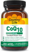 Country Life Simply CoQ10 100mg – Heart Function &amp Cellular Energy Support Supplement Pure Coenzyme Q10 for Antioxidant &amp Cardiovascular Health Certified Gluten Free &amp Vegan 60 Softgels