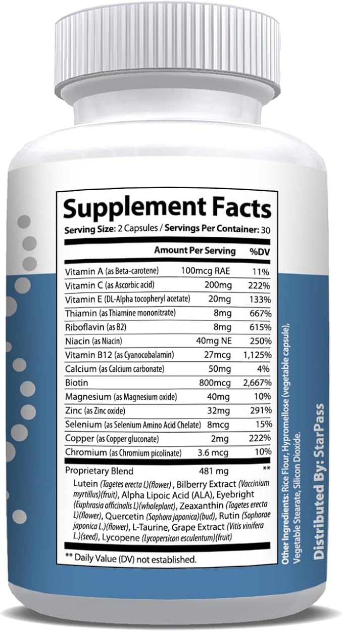 #1 Complete Research Vision Formula Advanced Eye Health Vitamin &amp Mineral Supplement Support w/Bilberry Lutein Zeaxanthin Lycopene Resveratrol | Eye Strain Dry Eyes 180 caps (3 Pack)