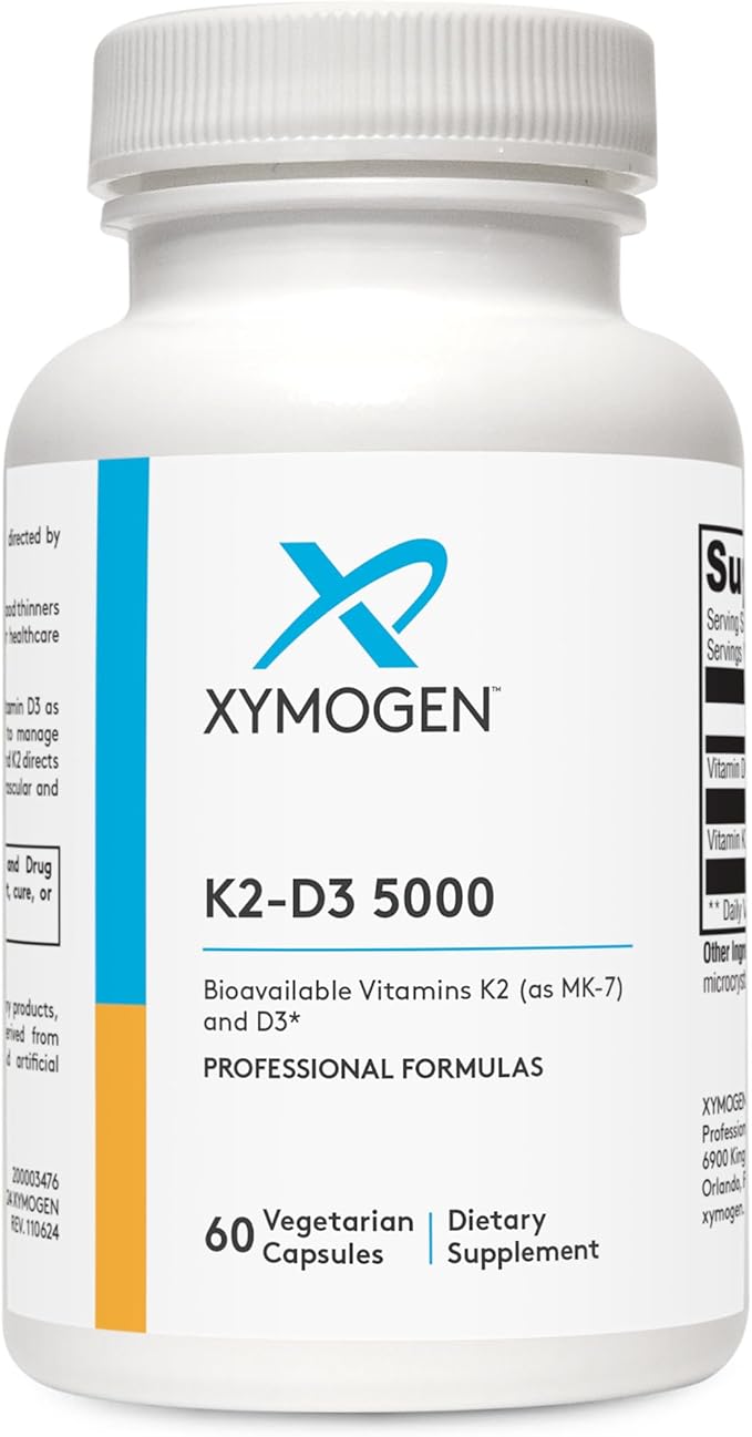XYMOGEN K2-D3 5000 - Vitamin D3 K2 Supplement for Immune Bone &amp Cardiovascular Support* - Non-GMO Gluten Free Vegetarian - 60 Capsules