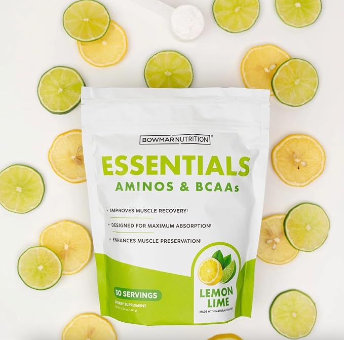 BOWMAR NUTRITION Essentials Aminos and BCAAs Powder 30 Servings 99% Absorption Rate (Lemon Lime)
