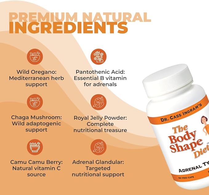 Dr. Cass Ingram's Premium Adrenal Support Formula - Natural Energy &amp Stress Support with Wild Mediterranean Herbs Royal Jelly &amp Glandular Complex - 90 Capsules